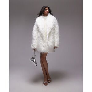 Topshop Shag Faux Fur Jacket - White, M